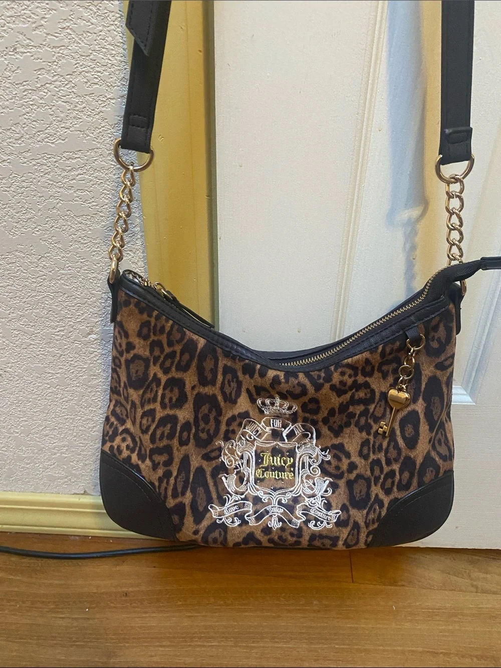 Juicy Couture Leopard Print Crossbody in Brown and Black